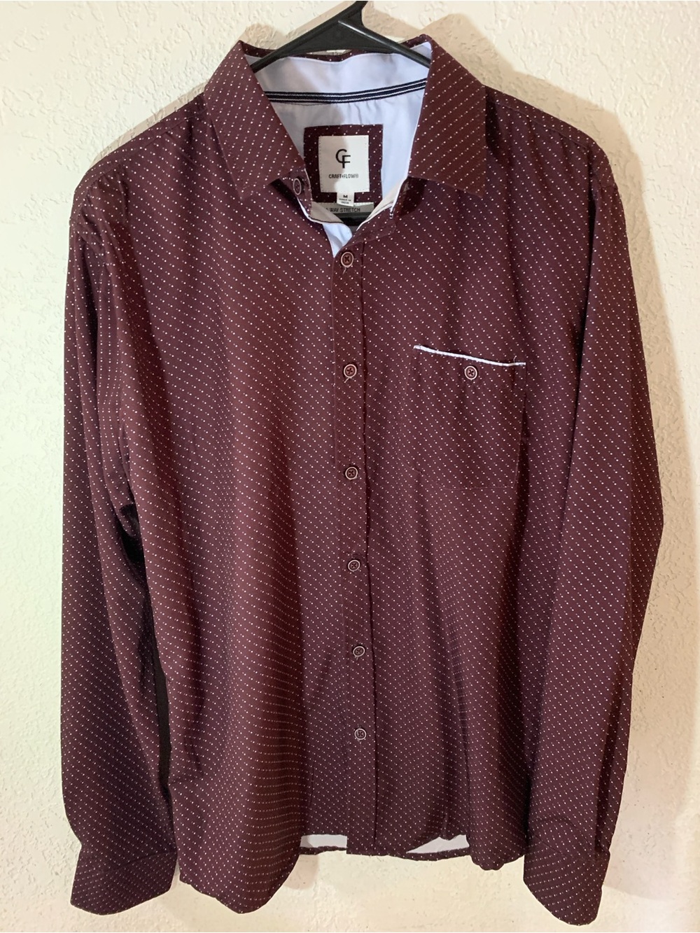 CF Collection Men's Burgundy Microdot Long-Sleeve Button Shirt